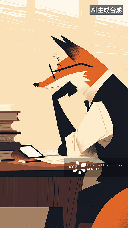 【AI数字艺术】身穿西装认真工作的狐狸先生图片素材