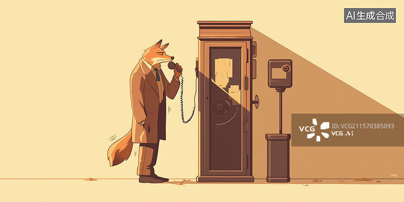 【AI数字艺术】正在打电话的狐狸先生图片素材