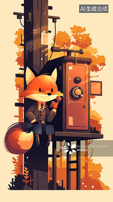 【AI数字艺术】正在打电话的狐狸先生图片素材