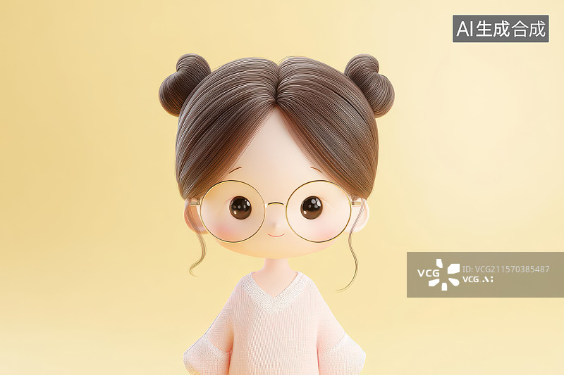 【AI数字艺术】古风眼镜萌妹卡通插画与国潮元素图片素材