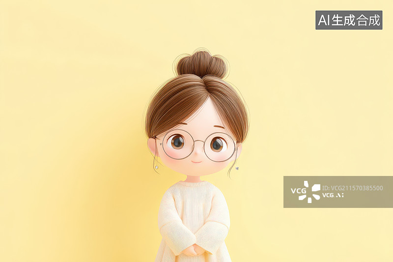 【AI数字艺术】古风眼镜萌妹卡通插画与国潮元素图片素材