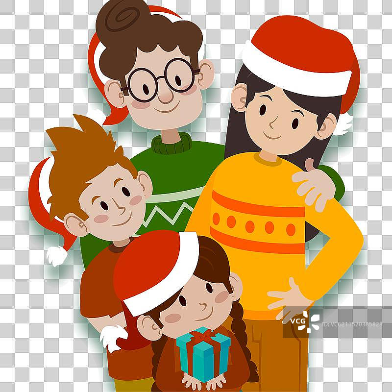 平面设计中的圣诞家庭场景图片素材