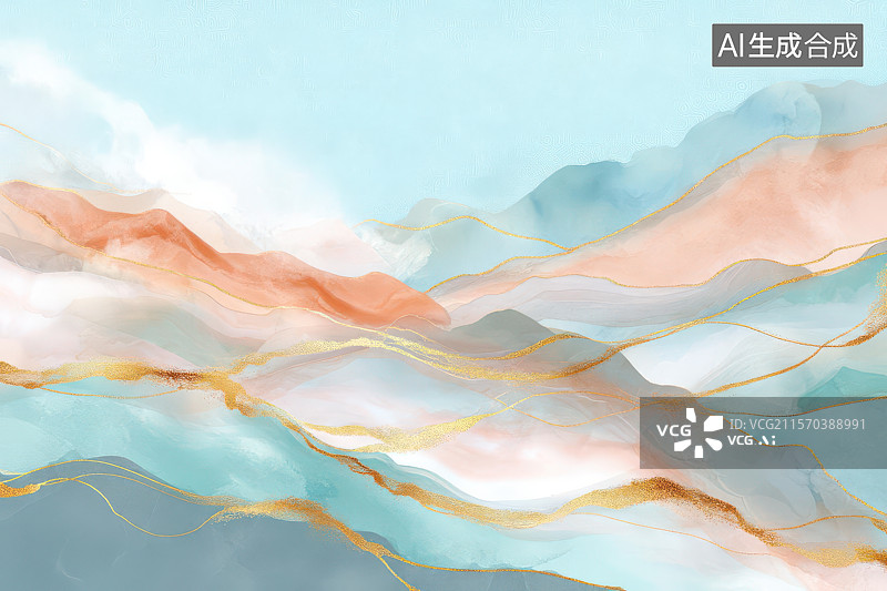 【AI数字艺术】梦幻渐变波浪抽象艺术装饰画图片素材