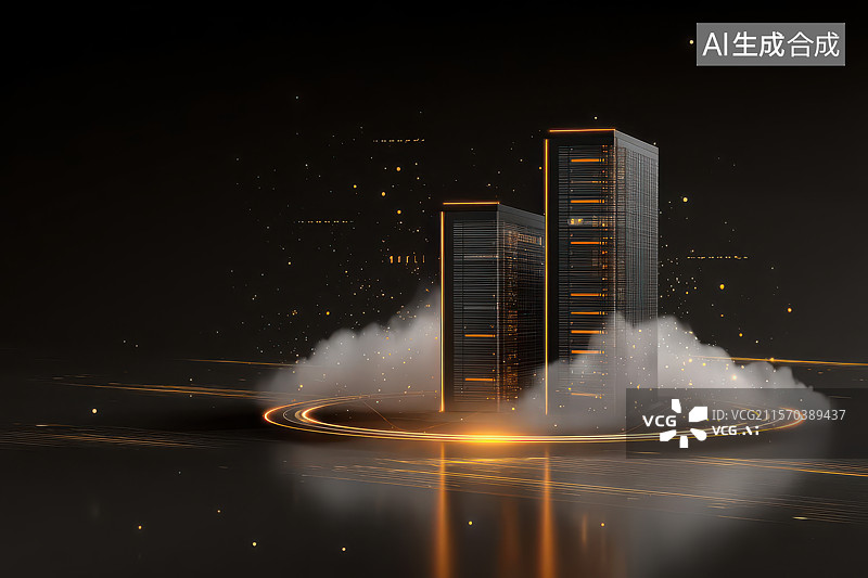 【AI数字艺术】云端服务器与数据光效科技矩阵图片素材
