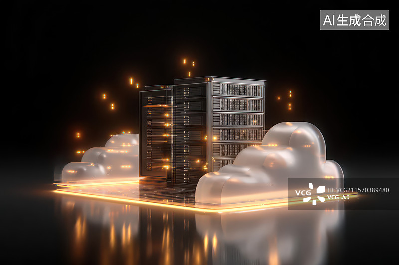 【AI数字艺术】云端服务器与数据光效科技矩阵图片素材