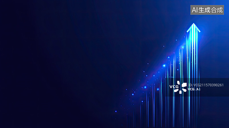 【AI数字艺术】未来派蓝色抽象背景发光箭头形光线象征科技行业增长动态6G网络概念商业通讯年会模板图片素材