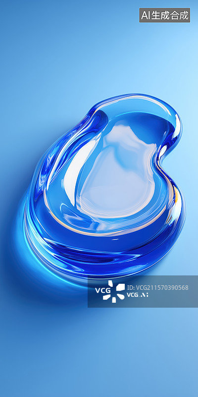 【AI数字艺术】白色桌面流淌的蓝色晶莹透明液体3D立体背景插画图片素材