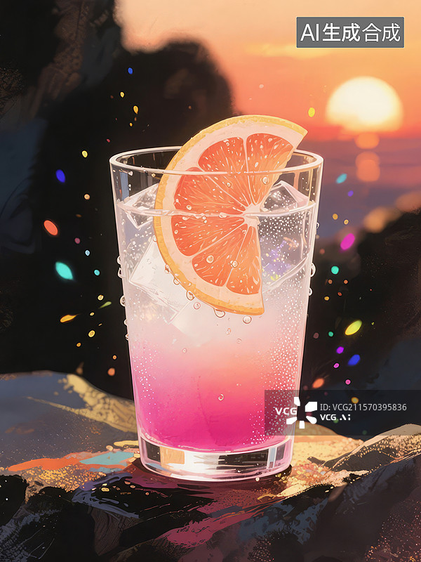 【AI数字艺术】日落时分的粉色鸡尾酒图片素材