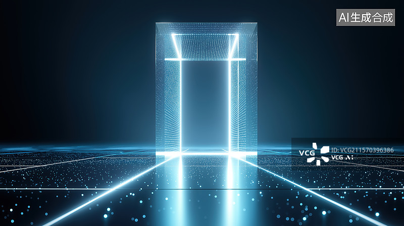 【AI数字艺术】未来科技之门，蓝色光效照亮空间图片素材