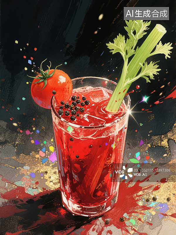 【AI数字艺术】红色鸡尾酒配番茄和芹菜图片素材