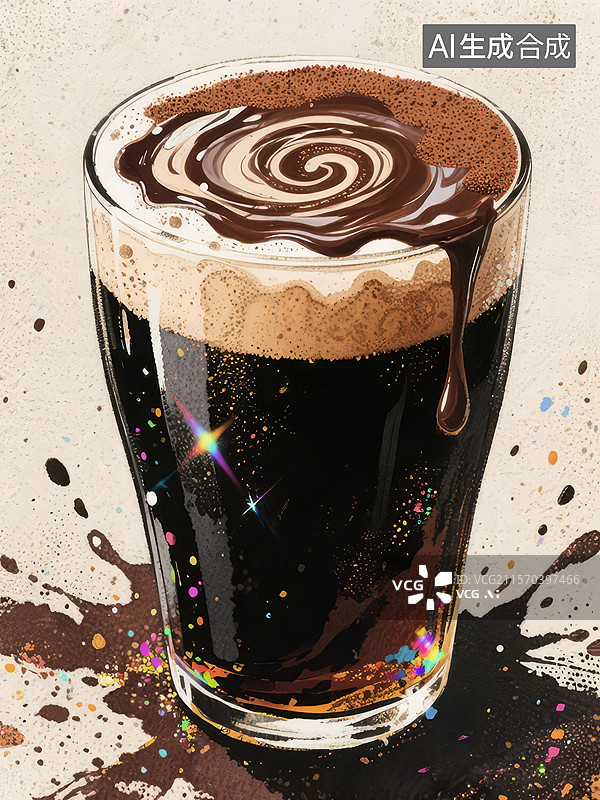 【AI数字艺术】一杯带有泡沫的黑啤酒图片素材
