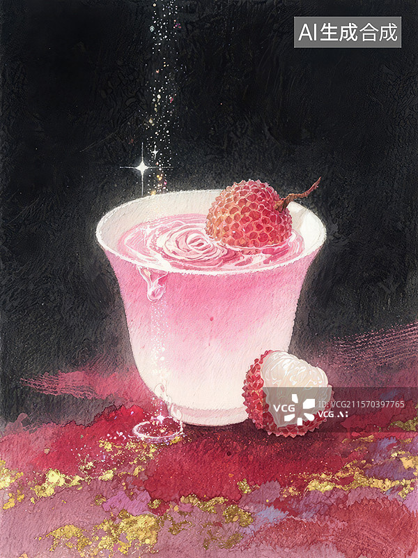 【AI数字艺术】荔枝鸡尾酒与玫瑰花瓣图片素材
