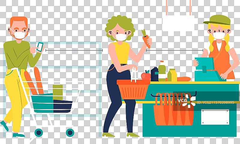 超市排队保持安全距离图片素材