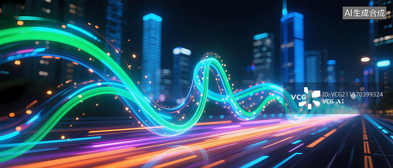 【AI数字艺术】未来都市霓虹灯街道图片素材