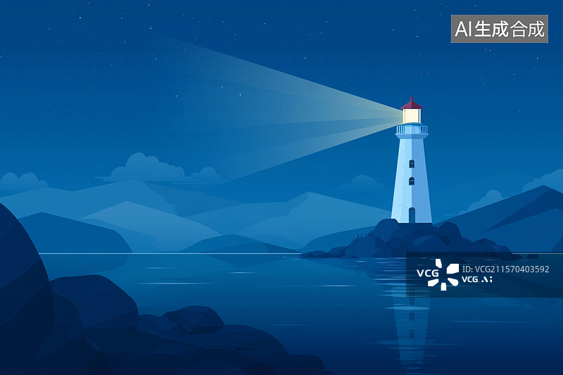 【AI数字艺术】夜晚的灯塔图片素材