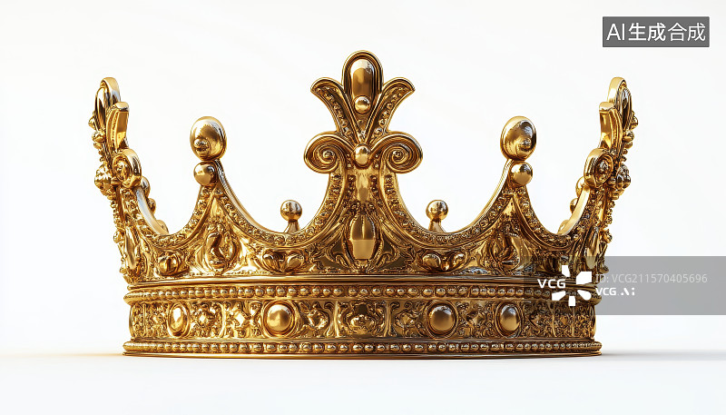 【AI数字艺术】立体质感金色可爱华贵的国王女王皇冠王冠图片素材
