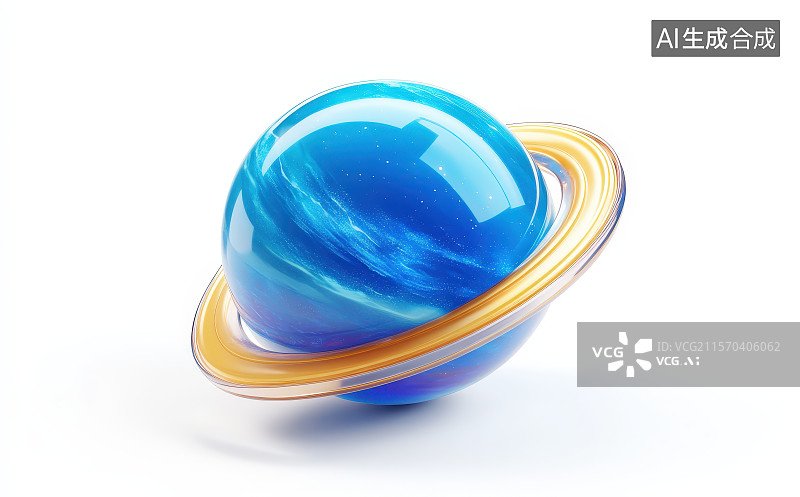 【AI数字艺术】白色背景下的带有星环的行星图片素材