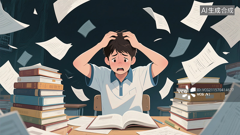 【AI数字艺术】学业压力下的崩溃瞬间图片素材