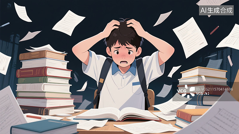 【AI数字艺术】学业压力下的崩溃瞬间图片素材