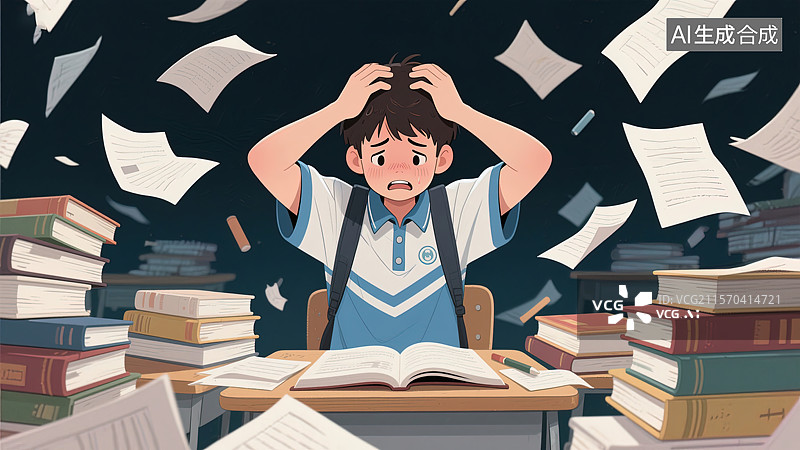 【AI数字艺术】学业压力下的崩溃瞬间图片素材