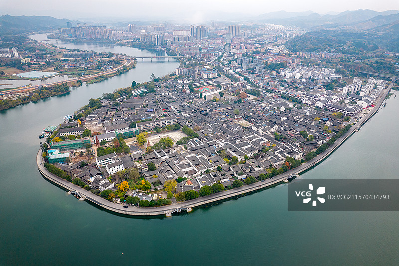 中国湖南省怀化市洪江区黔阳古城航拍图片素材