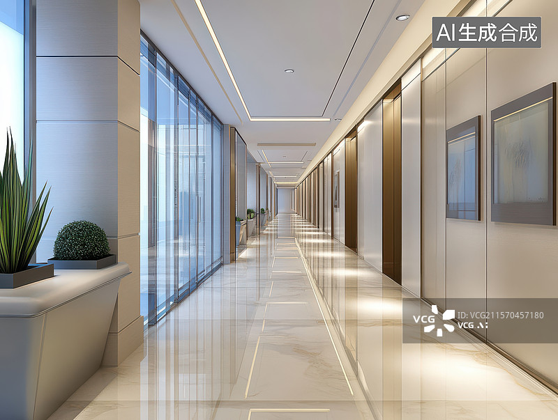 【AI数字艺术】现代办公室走廊设计图片素材