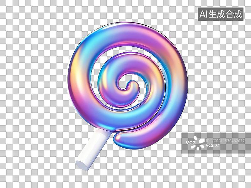 【AI数字艺术】3D渲染，炫彩激光镭射酸性金属质感，棒棒糖，糖果，零食，甜食甜品，免抠元素图片素材