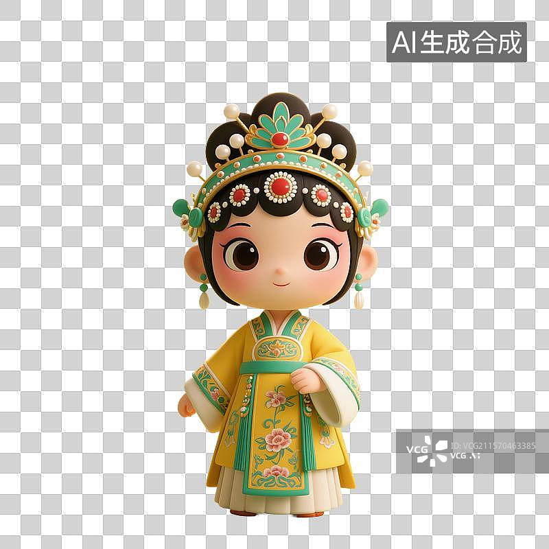 【AI数字艺术】3D渲染，京剧戏曲卡通人物，国风Q版人物免抠元素图片素材
