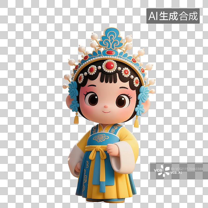 【AI数字艺术】3D渲染，京剧戏曲卡通人物，国风Q版人物免抠元素图片素材