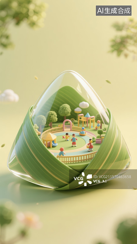 【AI数字艺术】粽子造型中嵌入的欢乐儿童节图片素材