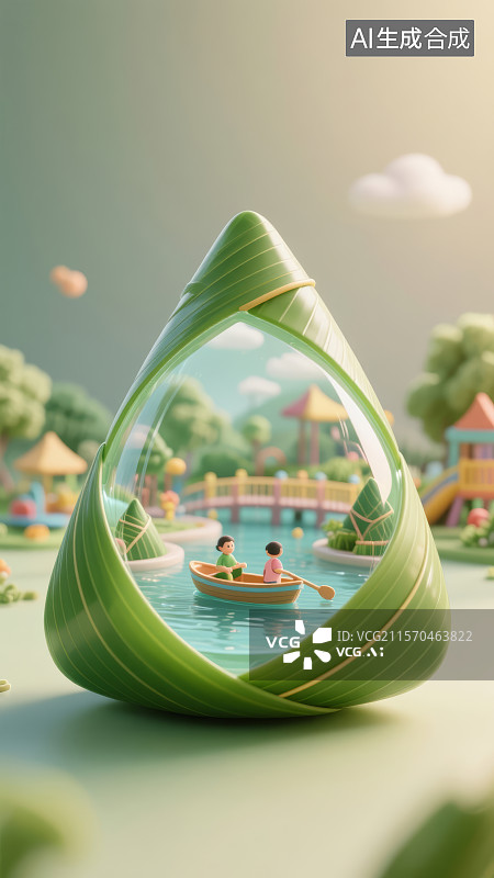 【AI数字艺术】粽子造型中嵌入的欢乐儿童节图片素材