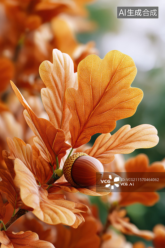 【AI数字艺术】秋天的橡树叶与橡果图片素材