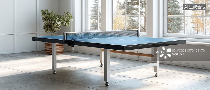 【AI数字艺术】室内乒乓球桌的宁静场景图片素材