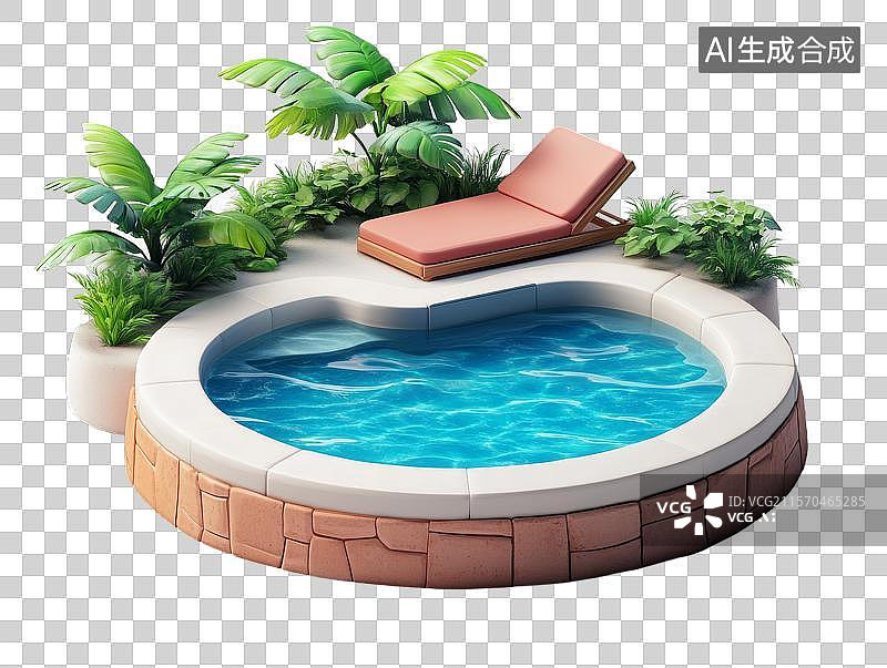 【AI数字艺术】圆形游泳池与躺椅图片素材