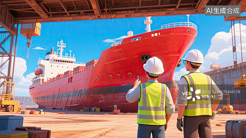 【AI数字艺术】3D，工程师，轮船，干船坞，插画图片素材