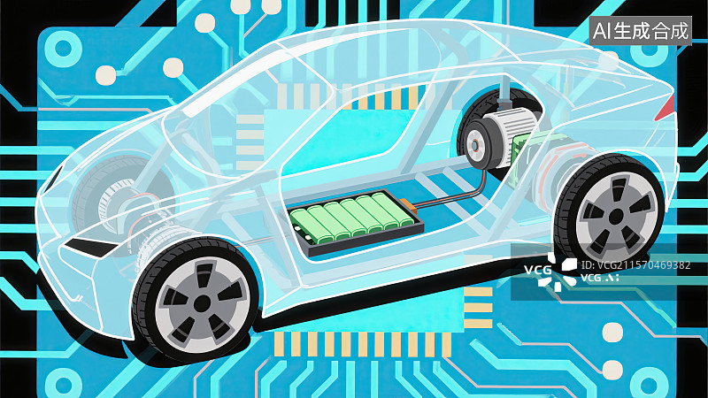 【AI数字艺术】透明电动汽车，模型，科技，插画图片素材