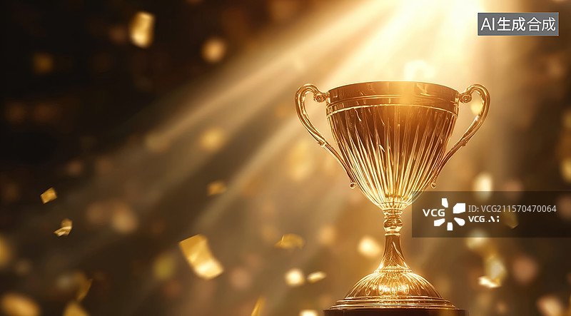 【AI数字艺术】金色奖杯在光芒中闪耀图片素材