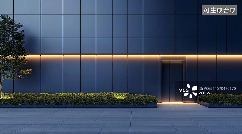 【AI数字艺术】现代建筑入口夜景图片素材