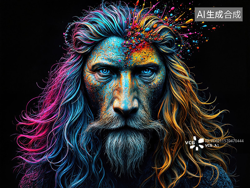 【AI数字艺术】彩色狮子肖像图片素材