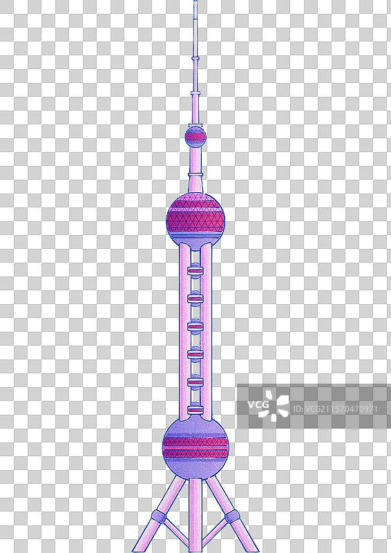 上海东方明珠广播电视塔浦东新区陆家嘴世纪大道 新国风国潮风中国城市地标建筑线稿填色渐变手绘肌理插画图片素材