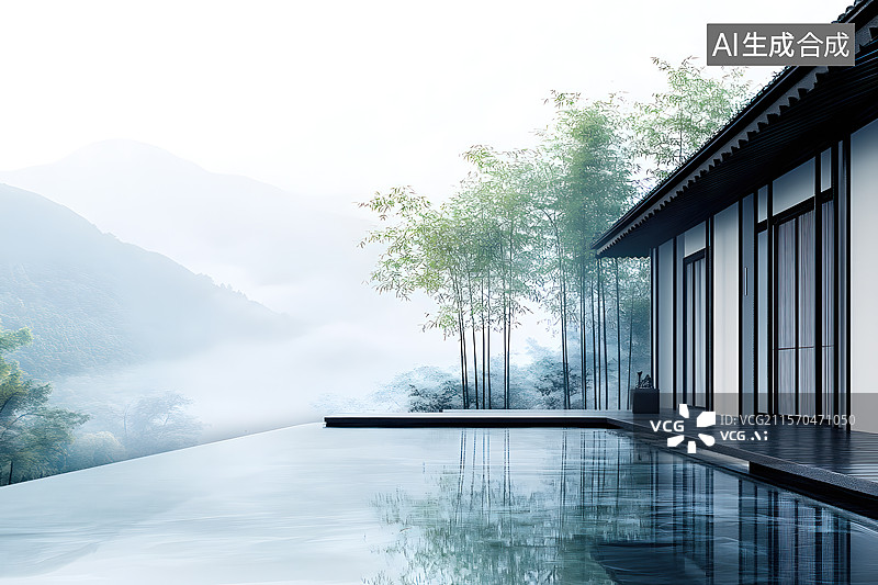 【AI数字艺术】云雾缭绕的山间意境图片素材