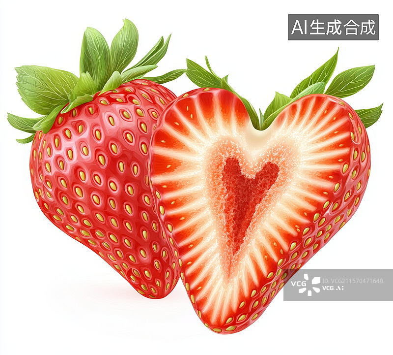 【AI数字艺术】心形草莓切面展示图片素材