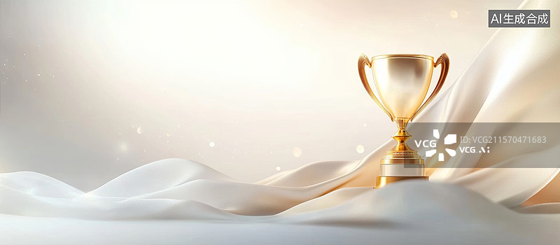 【AI数字艺术】金色奖杯置于丝带之上图片素材