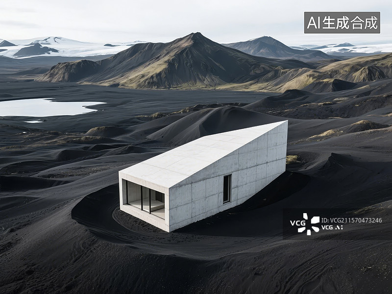 【AI数字艺术】现代建筑置于火山灰地貌中图片素材