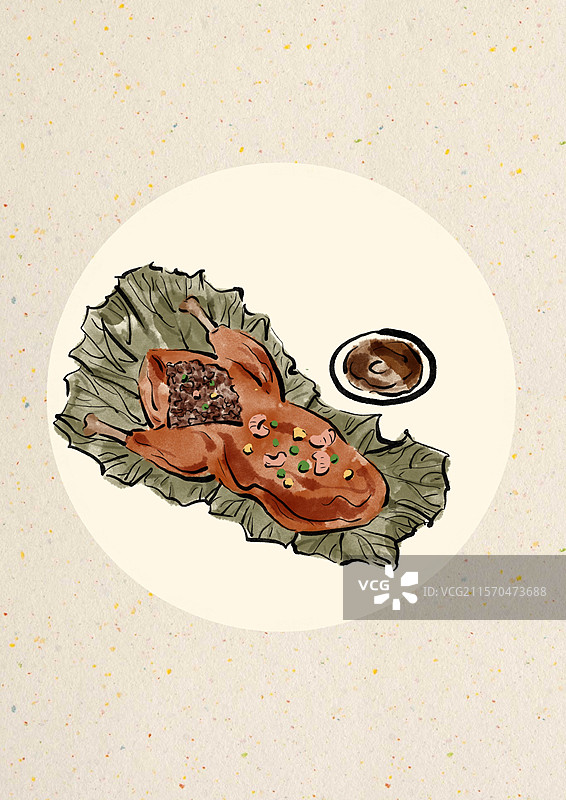 国潮风腊八美食插画-八宝鸭图片素材