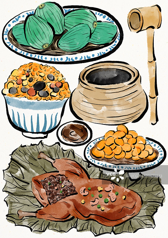 国潮风腊八美食插画图片素材