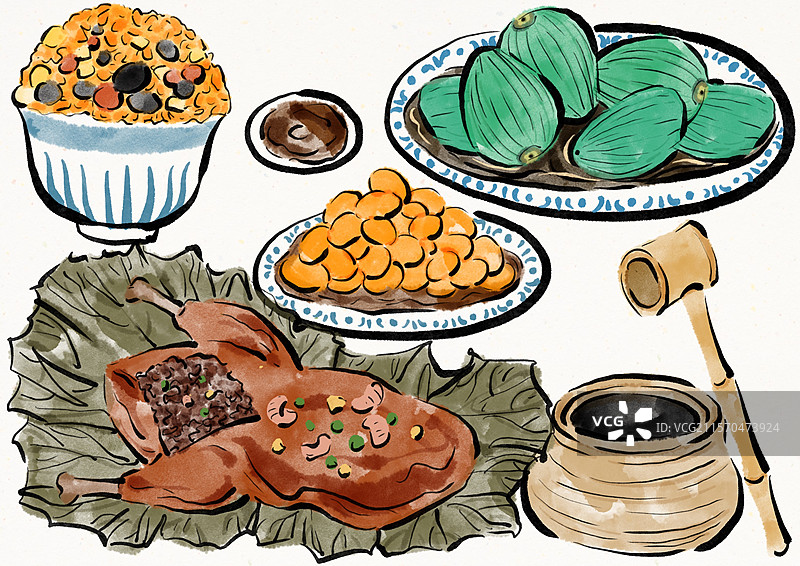 国潮风腊八美食插画图片素材