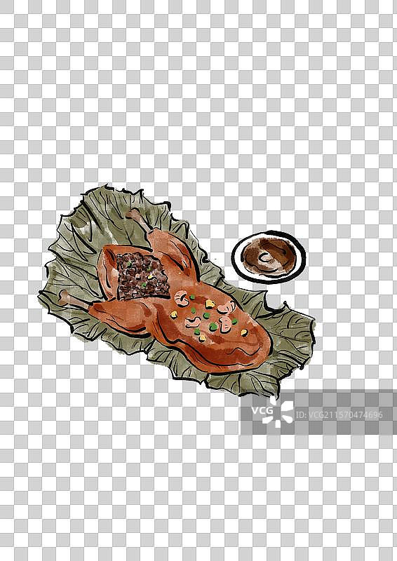 水墨风腊八节美食插画元素-八宝鸭图片素材