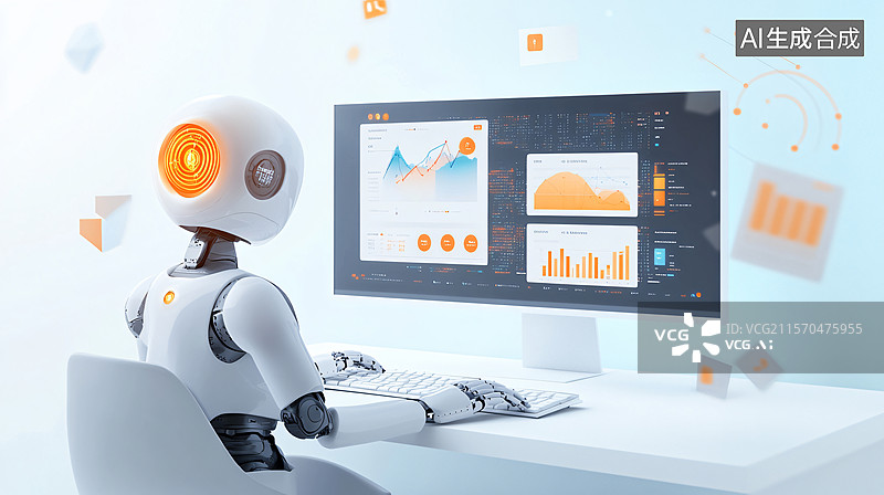 【AI数字艺术】机器人办公数据图景图片素材