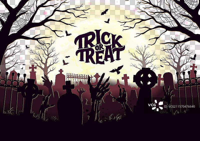 万圣节墓地景观与僵尸手图片素材